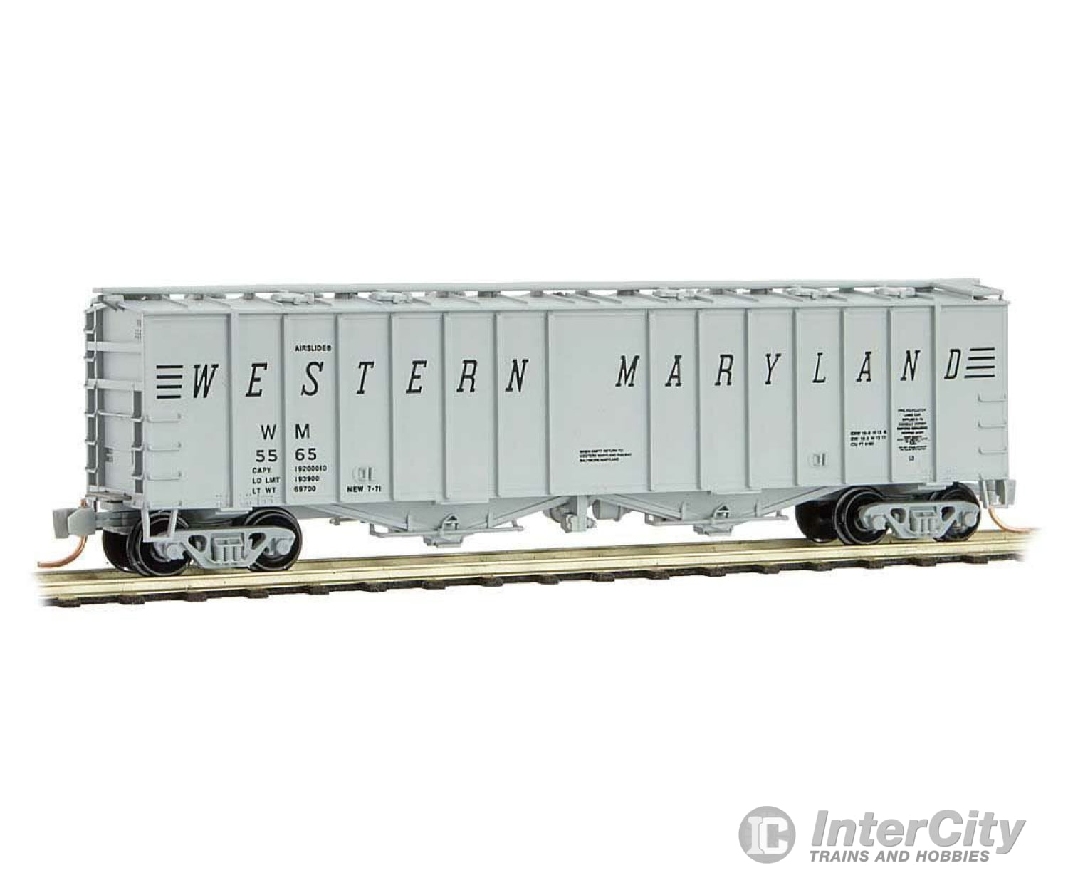 Micro Trains N 9800060 50 Airslide Covered Hopper - Ready To Run -- Western Maryland #5565 (Gray