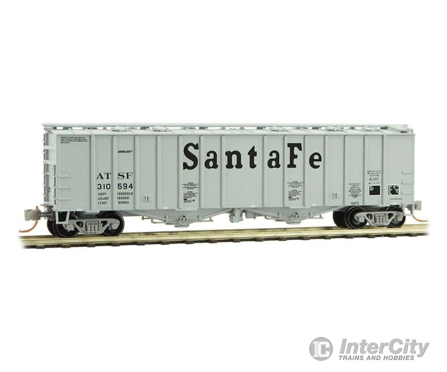 Micro Trains N 9800091 50 Airslide Covered Hopper - Ready To Run -- Santa Fe 310594 (Gray Black