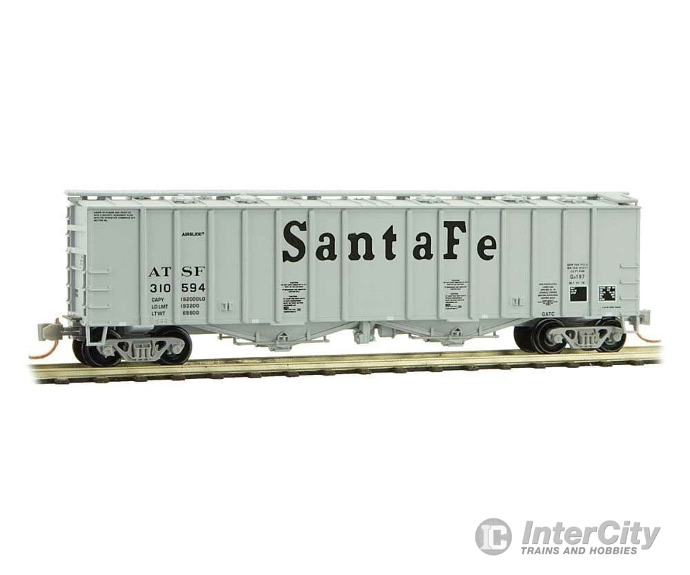 Micro Trains N 9800091 50 Airslide Covered Hopper - Ready To Run -- Santa Fe 310594 (Gray Black