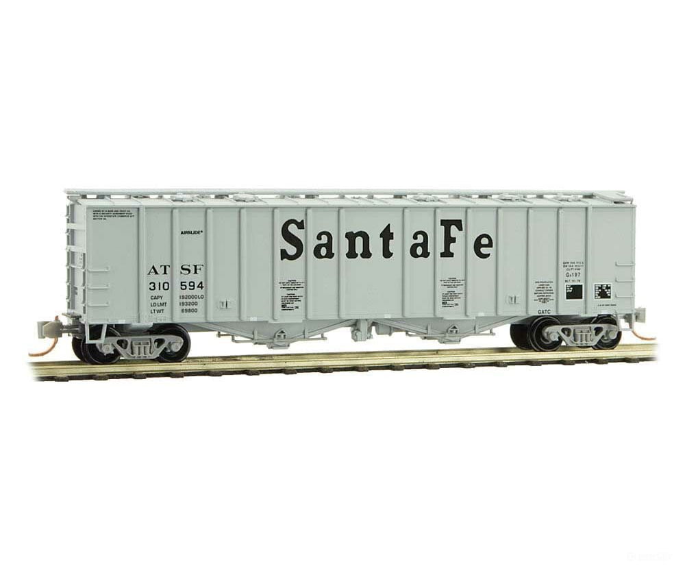 Micro Trains N 9800091 50 Airslide Covered Hopper - Ready To Run -- Santa Fe 310594 (Gray Black