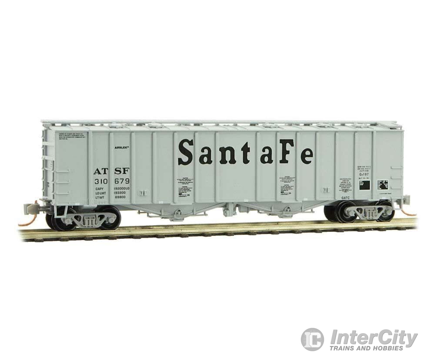 Micro Trains N 9800092 50 Airslide Covered Hopper - Ready To Run -- Santa Fe 310679 (Gray Black