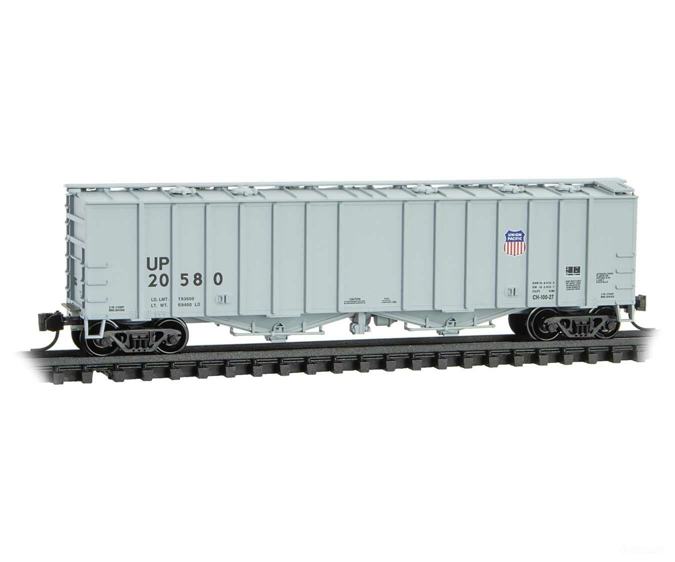 Micro Trains N 9800131 50 Airslide Covered Hopper - Ready To Run -- Union Paciifc #20580 (Gray Small
