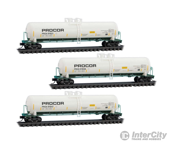 Micro Trains N 98300234 56’ General-Service Tank Car 3-Pack - Procor PROX #91621 91647 91659 (white green yellow)