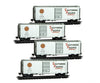 Micro Trains N 98300242 40’ Single-Door Boxcar 4-Pack - Southern Pacific #163100 163185 163231 163304 (Overnight silver