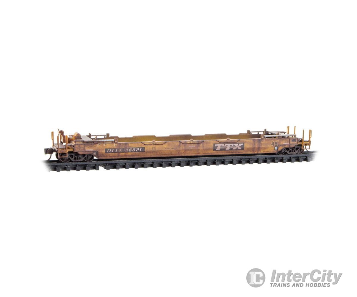 Micro Trains N 98302262 70’ Husky-Stack Well Car w/48’ Well 3-Pack - TTX DTTX #56787 56795 56821 (Weathered yellow