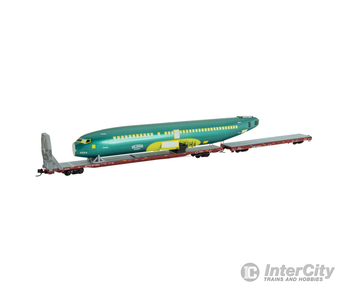 Micro Trains N 98302276 89’ & 60’ Flatcar w/Boeing Fuselage Load - BNSF #800012 & MTTX #971483 (Boeing Load Kit for