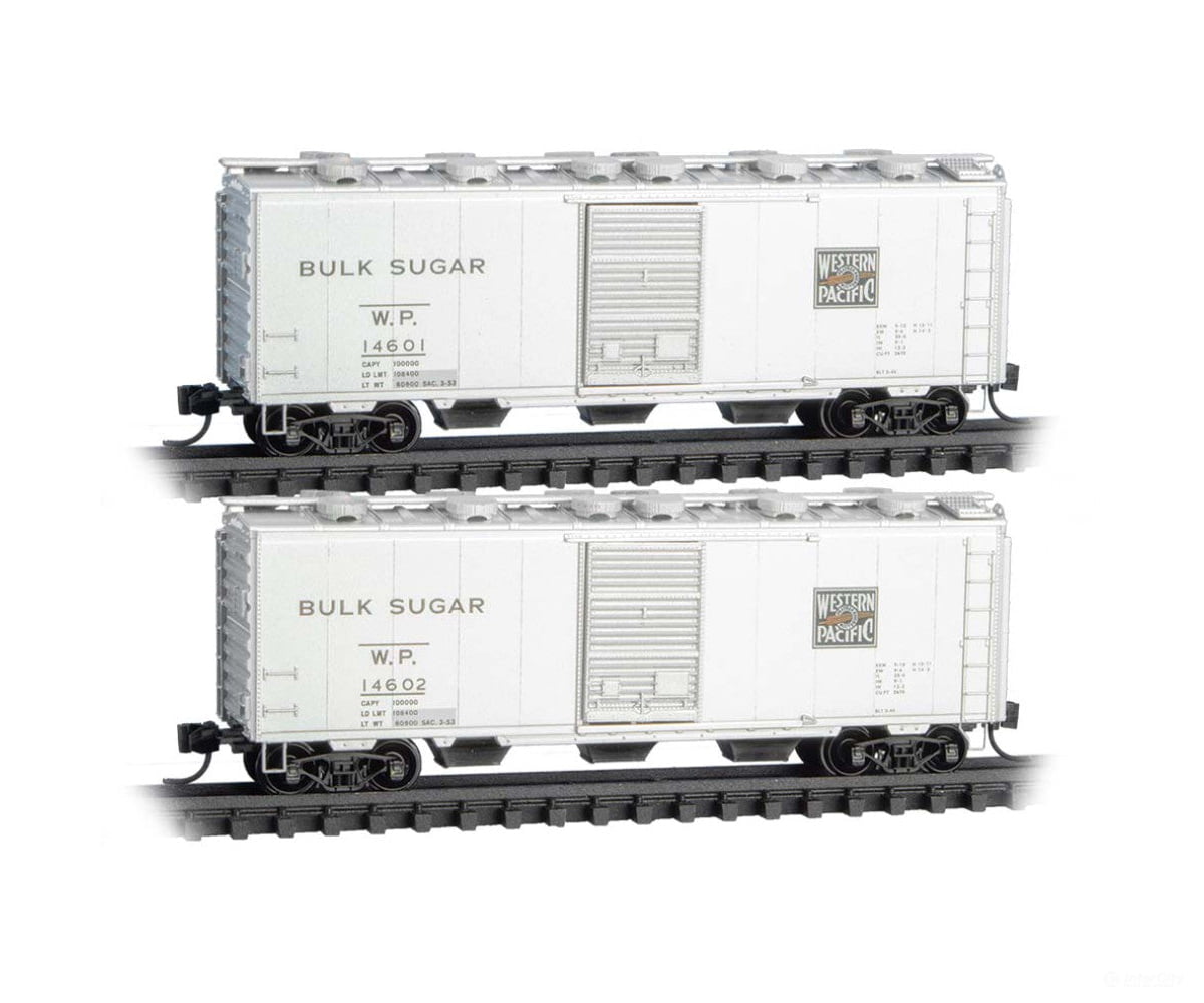 Micro Trains N 98302278 Bulk Sugar Car 2-Pack - Western Pacific #14601 14602 (silver black Feather Logo) Freight Cars