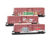 Micro Trains N 98302289 50’ Rib-Side Plug-Door Boxcar No Roofwalk 3-Pack - BNSF Christmas Graffiti - Freight Cars