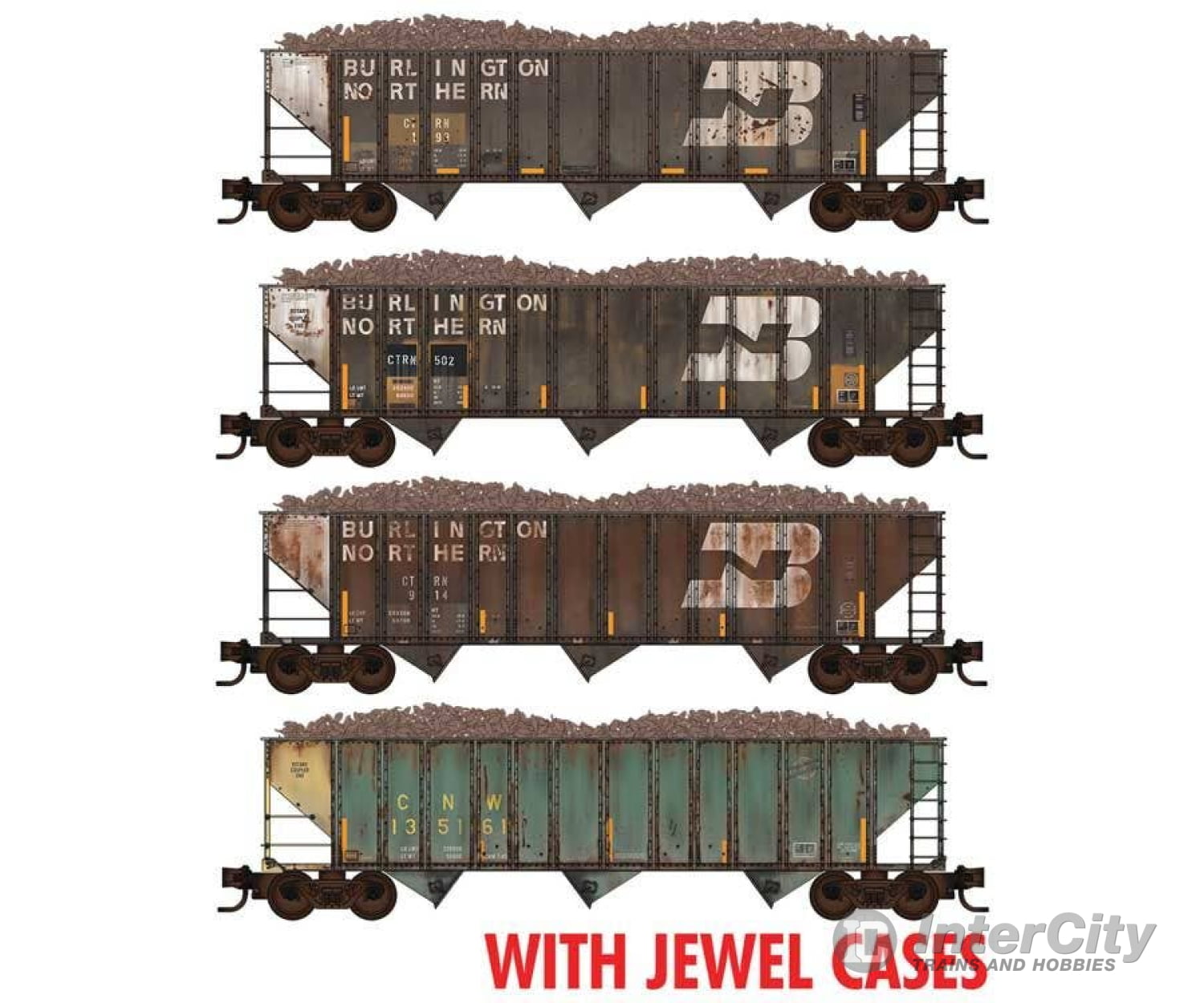 Micro Trains N 98305075 100-Ton 3-Bay Ribside Open Hopper W/Sugar Beet Load 4-Pack - Cnw #135161