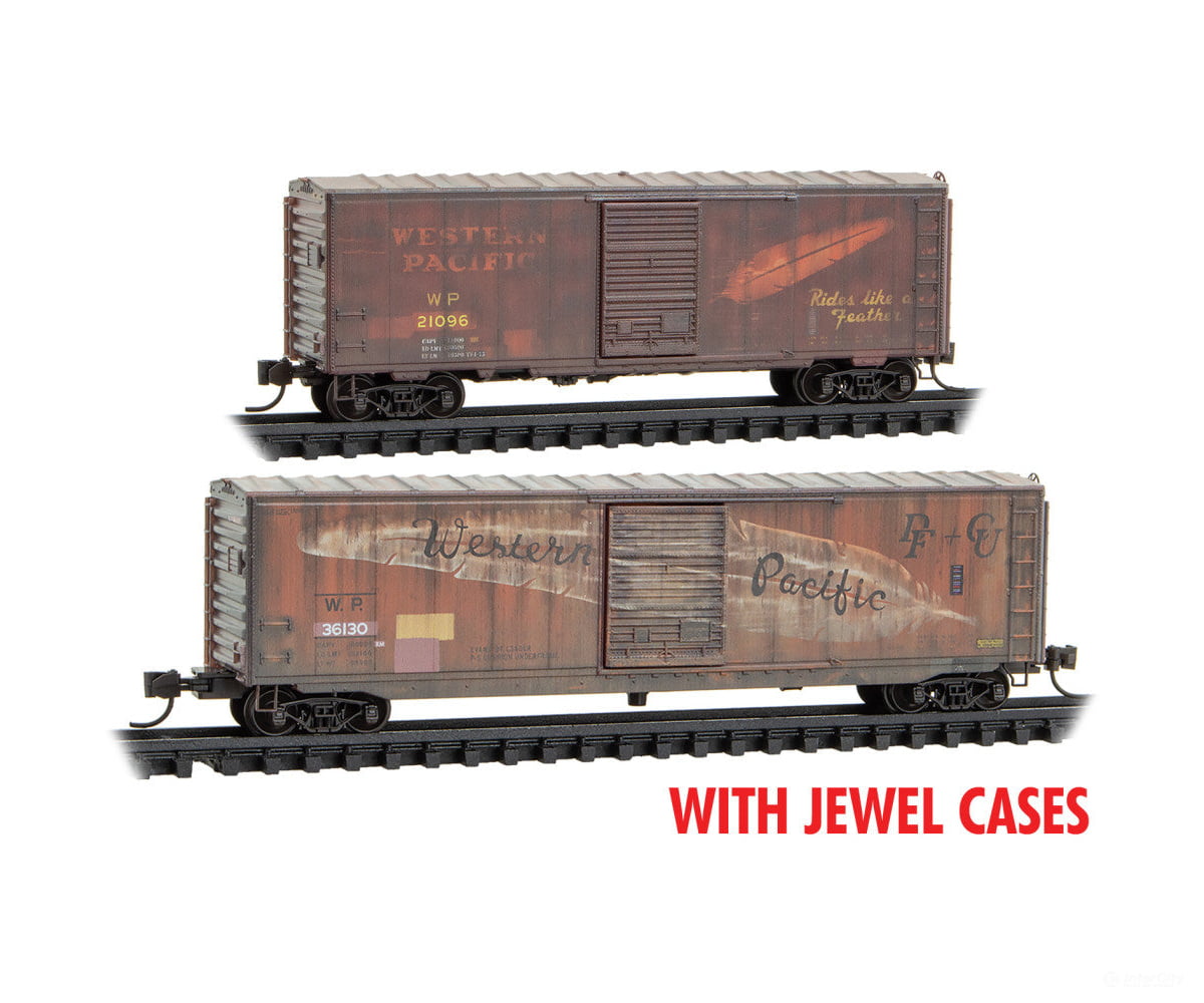 Micro Trains N 98305087 40’ Standard Boxcars Weathered 2-Pk Western Pacific Wp Freight Cars