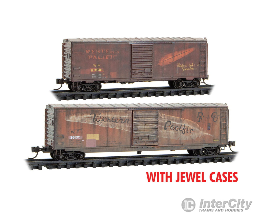 Micro Trains N 98305087 40’ Standard Boxcars Weathered 2-Pk Western Pacific Wp Freight Cars
