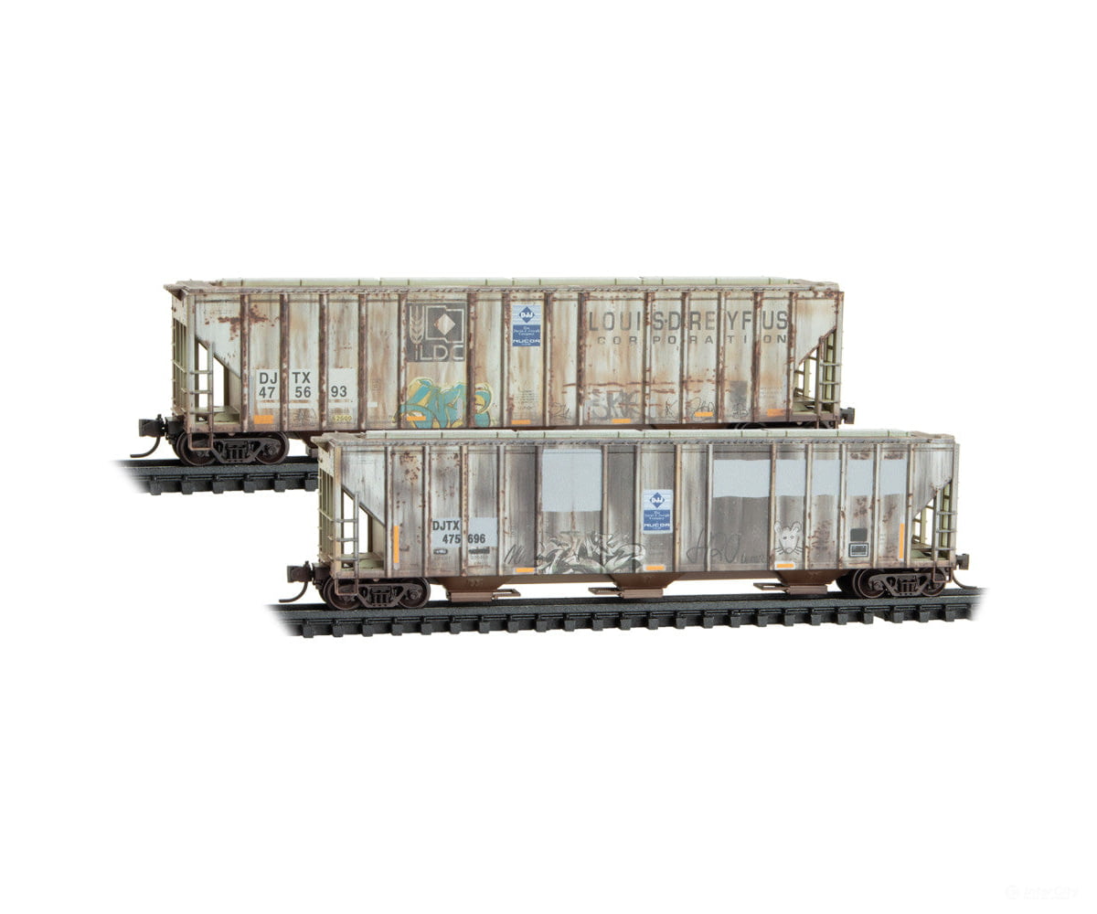 Micro Trains N 98305088 Evans 100-Ton 3-Bay Covered Hopper 2-Pack - David J Joseph DJTX #475696 475693 (Ex-Louis