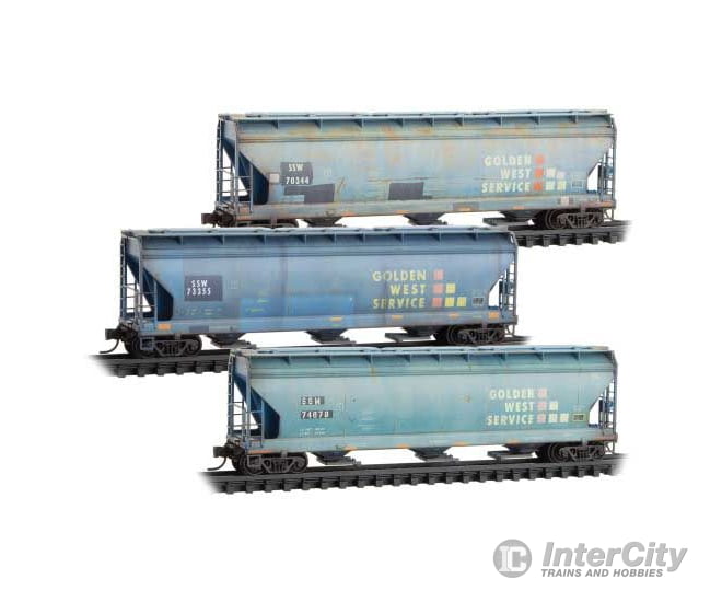 Micro Trains N 98305092 ACF 3-Bay Center Flow Covered Hopper w/Elongated Hatches 3-Pack - Cotton Belt SSW 70344 73355