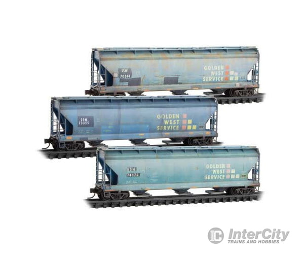 Micro Trains N 98305092 ACF 3-Bay Center Flow Covered Hopper w/Elongated Hatches 3-Pack - Cotton Belt SSW 70344 73355
