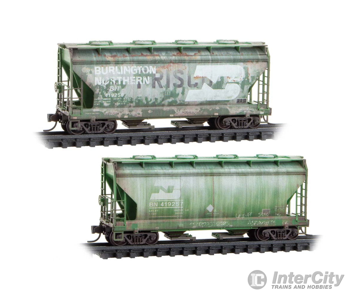 Micro Trains N 98305095 ACF 39’ 2-Bay Center-Flow Covered Hopper - Round Hatches - Burlington Northern #419257 419256