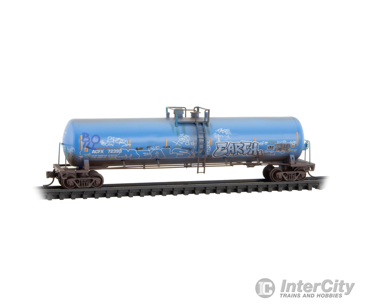 Micro Trains N 98305101 56’ General-Service Tank Car 3-Pack - ACFX #71329 72393 72410 (Weathered 2 blue & 1 black car