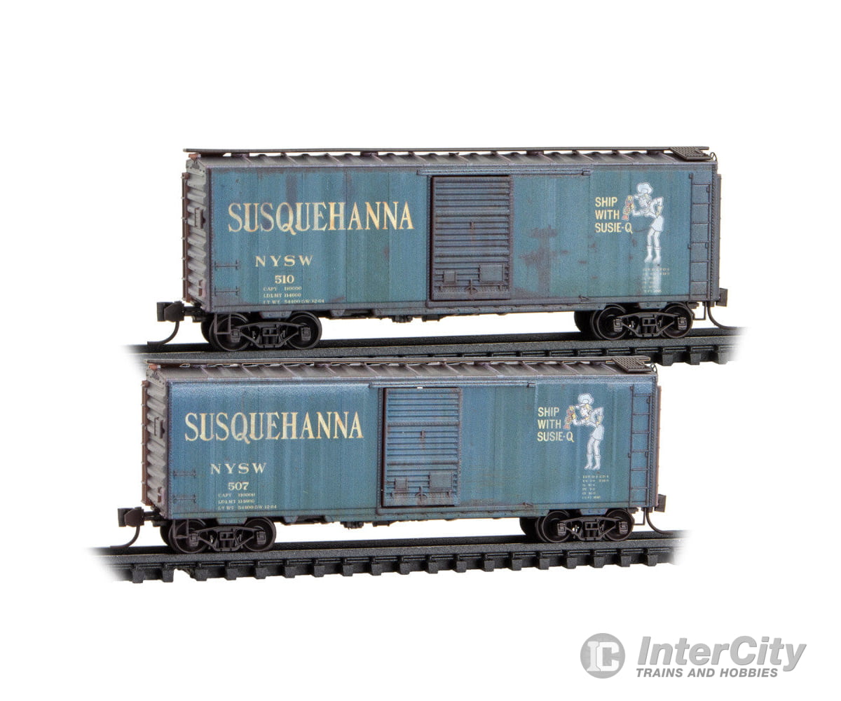 Micro Trains N 98305107 40’ Single-Door Boxcar 2-Pack - New York Susquehanna & Western #510 507 (Weathered green Susie
