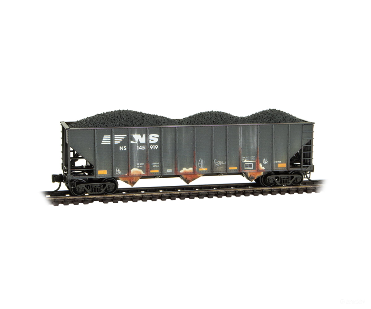 Micro Trains HO Scale 983105111 100-Ton 3-Bay Open Hopper Rib Sides w/Coal Load 2-Pack Set - NS #145450 #145919 (black