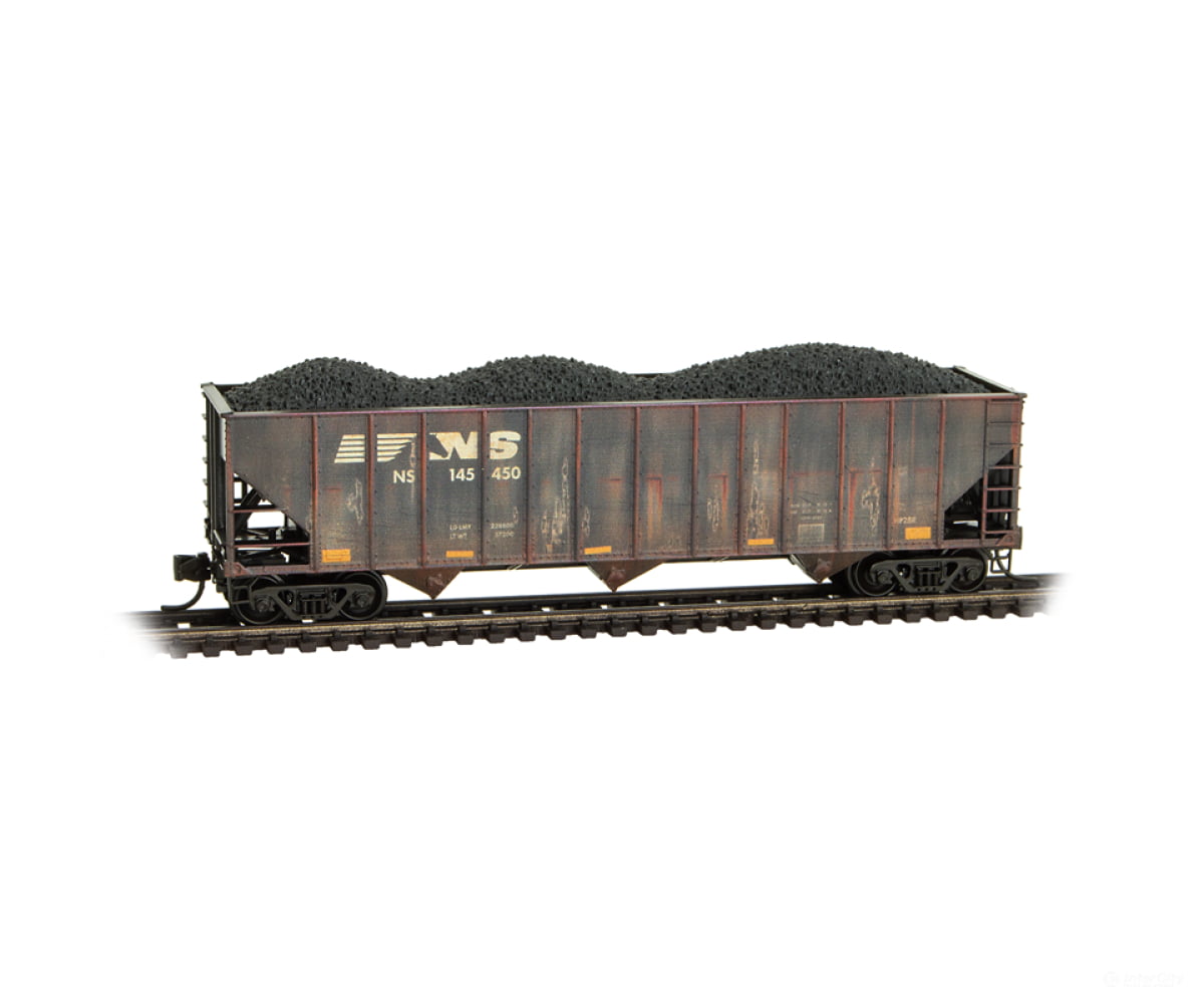 Micro Trains HO Scale 983105111 100-Ton 3-Bay Open Hopper Rib Sides w/Coal Load 2-Pack Set - NS #145450 #145919 (black