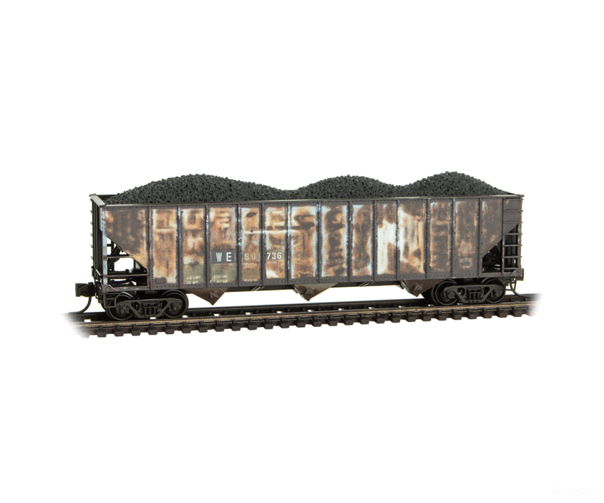 Micro Trains HO Scale 983105112 100-Ton 3-Bay Open Hopper Rib Sides w/Coal Load 2-Pack Set - WLE #3526 #50736 (black