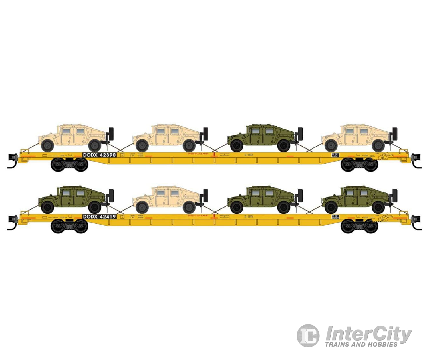 Micro Trains N 99302180 894 Flatcar With Humvee Load 2-Pack - Ready To Run -- Department Of Defense