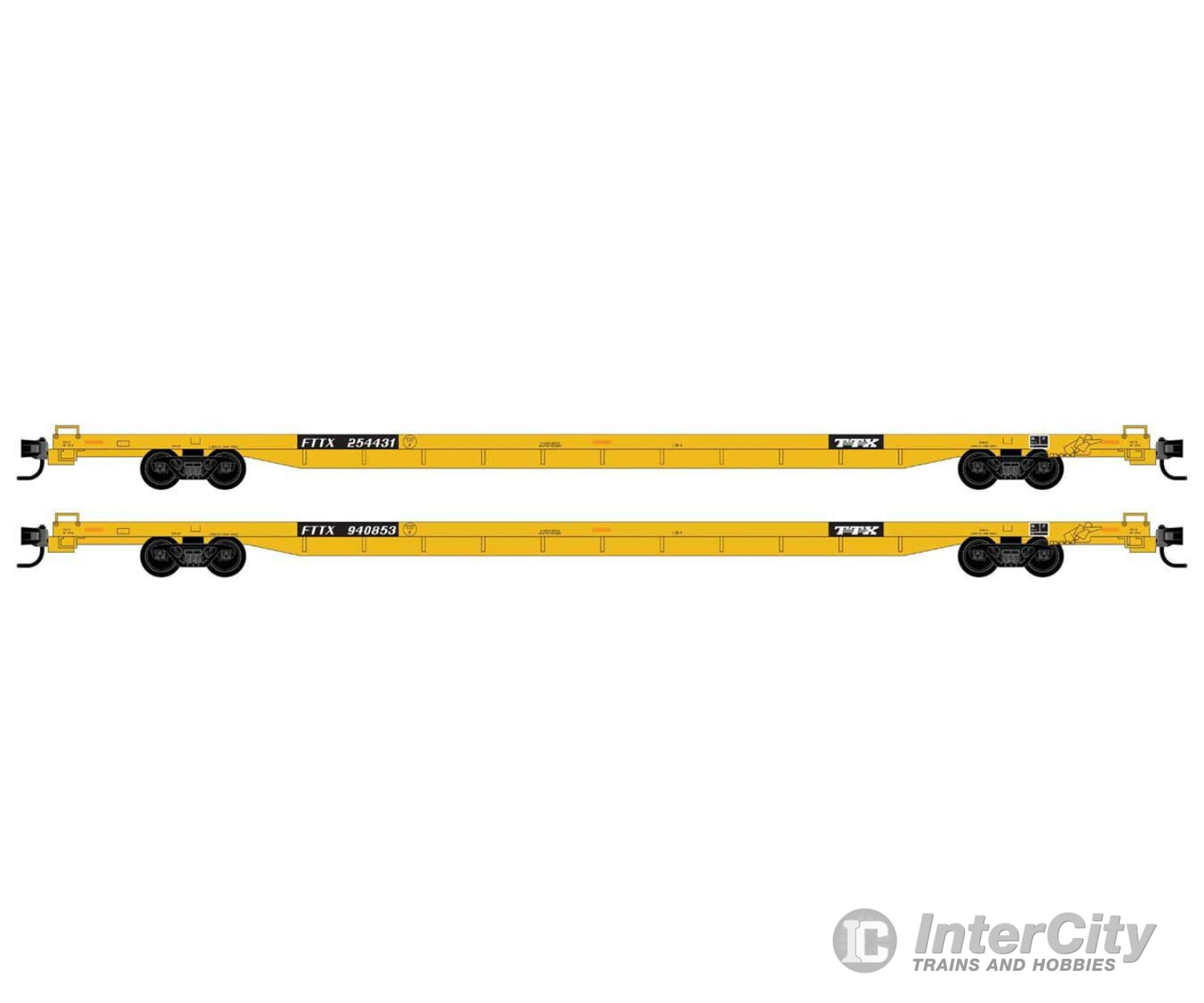 Micro Trains N 99302206 894 Flatcar 2-Pack - Ready To Run -- Ttx Fttx #254431 940853 (Yellow Black)