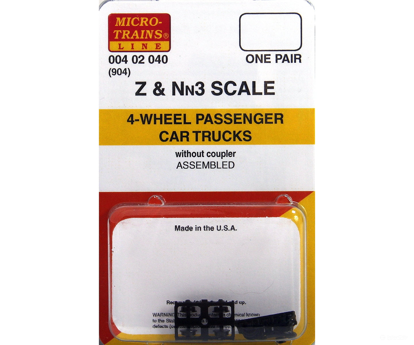 Micro Trains 402040 Trucks - For 4-Wheel Passenger Cars 1 Pair Couplers &