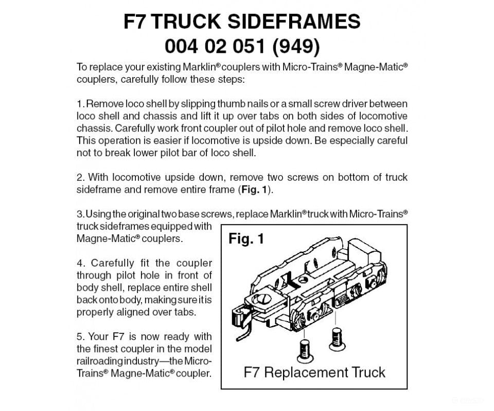 Micro Trains 402051 Truck Frame 1 Pair - F-7 Conversion Side Frames With Magne-Matic Short Extended