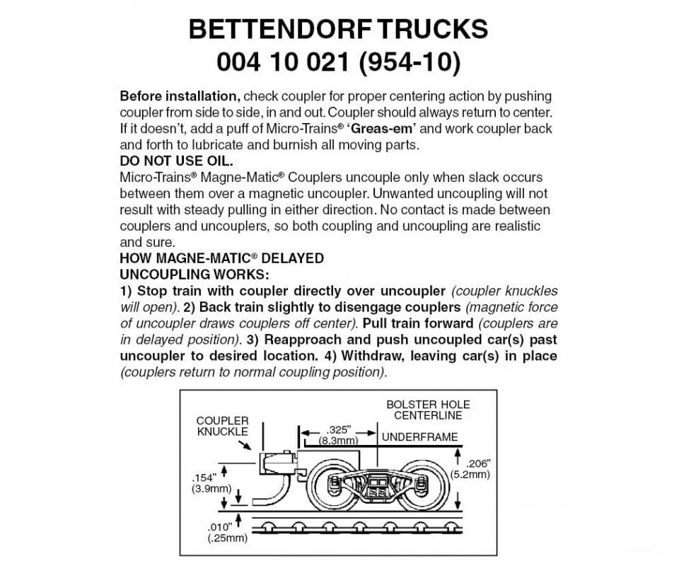 Micro Trains 410021 Bettendorf Trucks - With Short Extended Couplers (Black) 10 Pairs &
