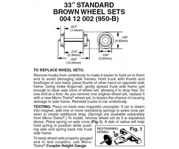 Micro Trains 412002 Wheelsets - 33 Diameter Axles (Brown) Pkg(12) Couplers & Trucks