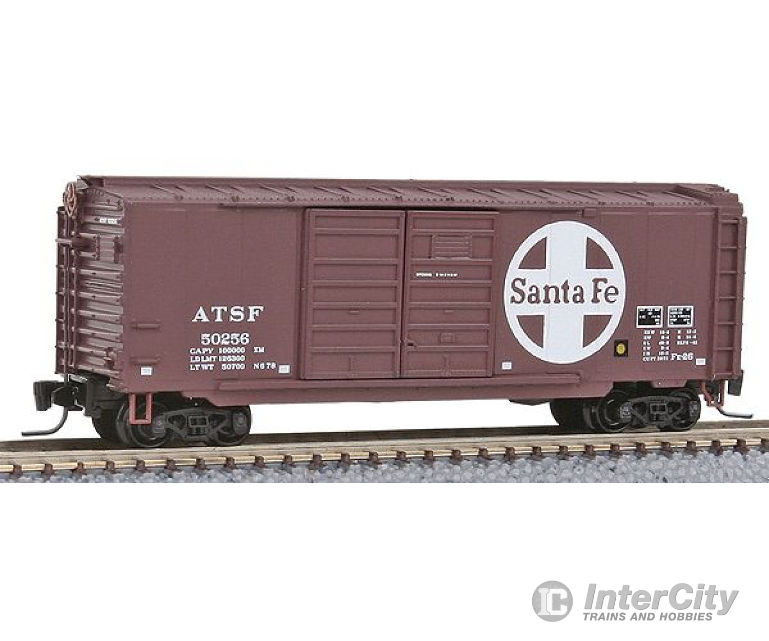 Micro Trains Z 50100200 40 Double-Door Boxcar - Ready To Run -- Santa Fe #50256 (Boxcar Red Large