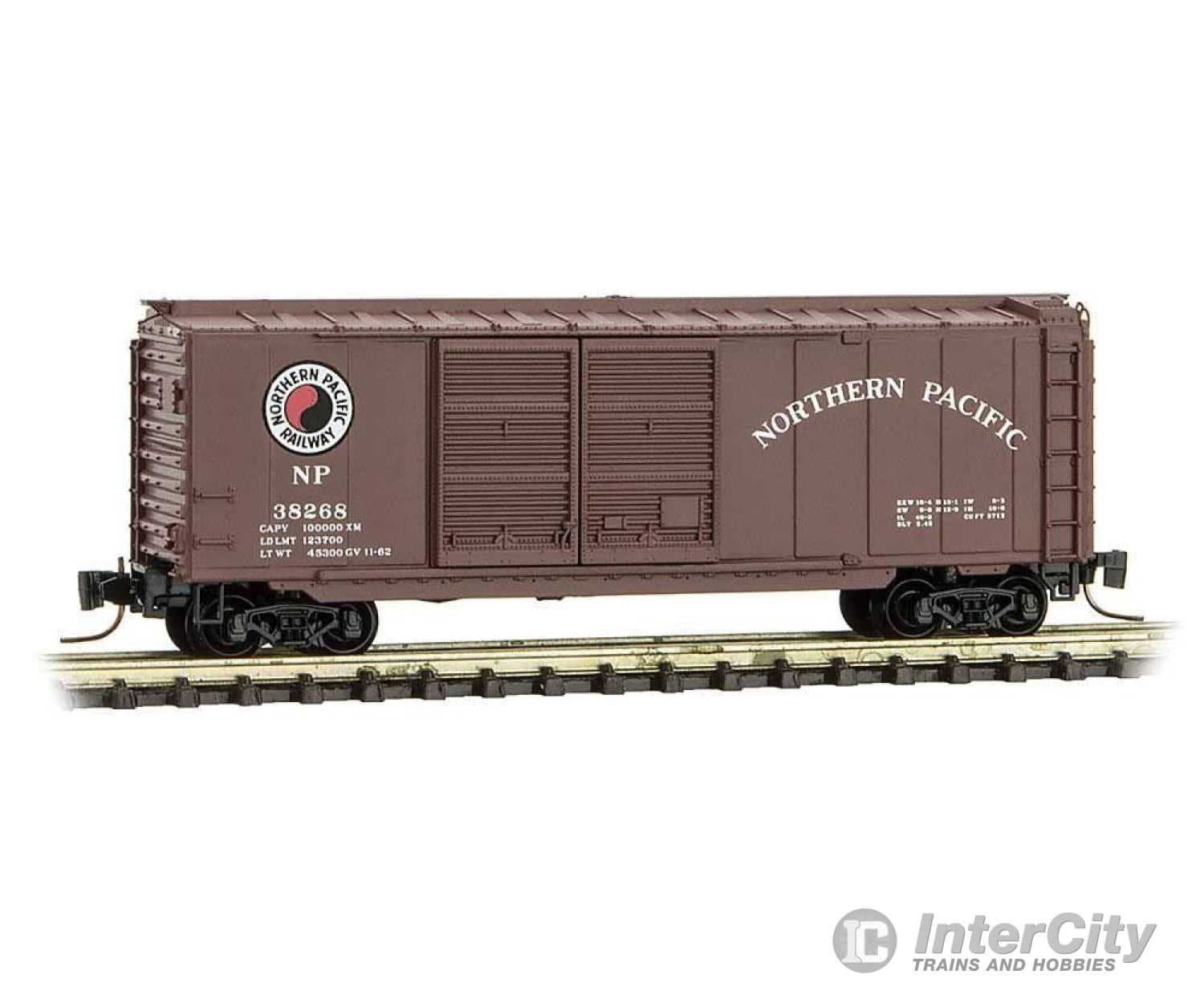 Micro Trains Z 50100281 40 Double-Door Boxcar - Ready To Run -- Northern Pacific 38268 (Boxcar Red