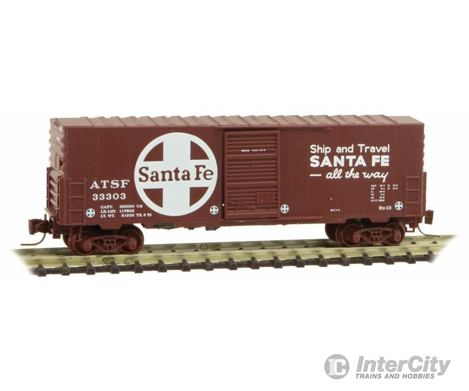 Micro Trains Z 50300132 40 Single-Door Boxcar No Roofwalk - Ready To Run -- Santa Fe #33303 (Boxcar