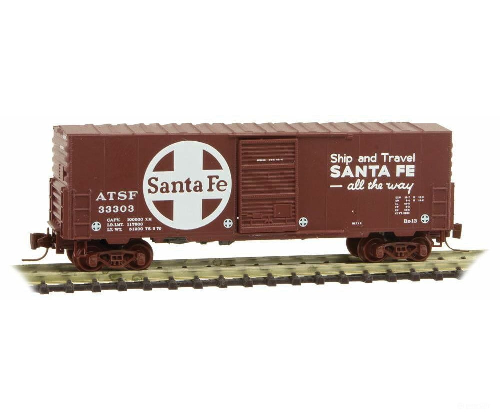 Micro Trains Z 50300132 40 Single-Door Boxcar No Roofwalk - Ready To Run -- Santa Fe #33303 (Boxcar