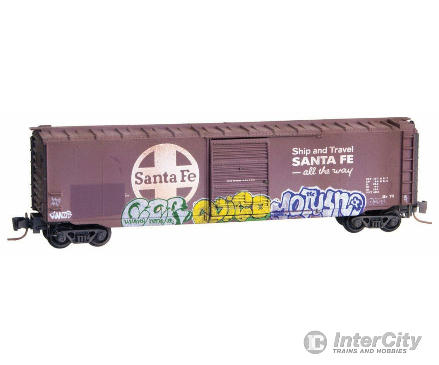 Micro Trains Z 50544310 50 Single-Door Boxcar - Ready To Run -- Santa Fe (Weathered Red White Large