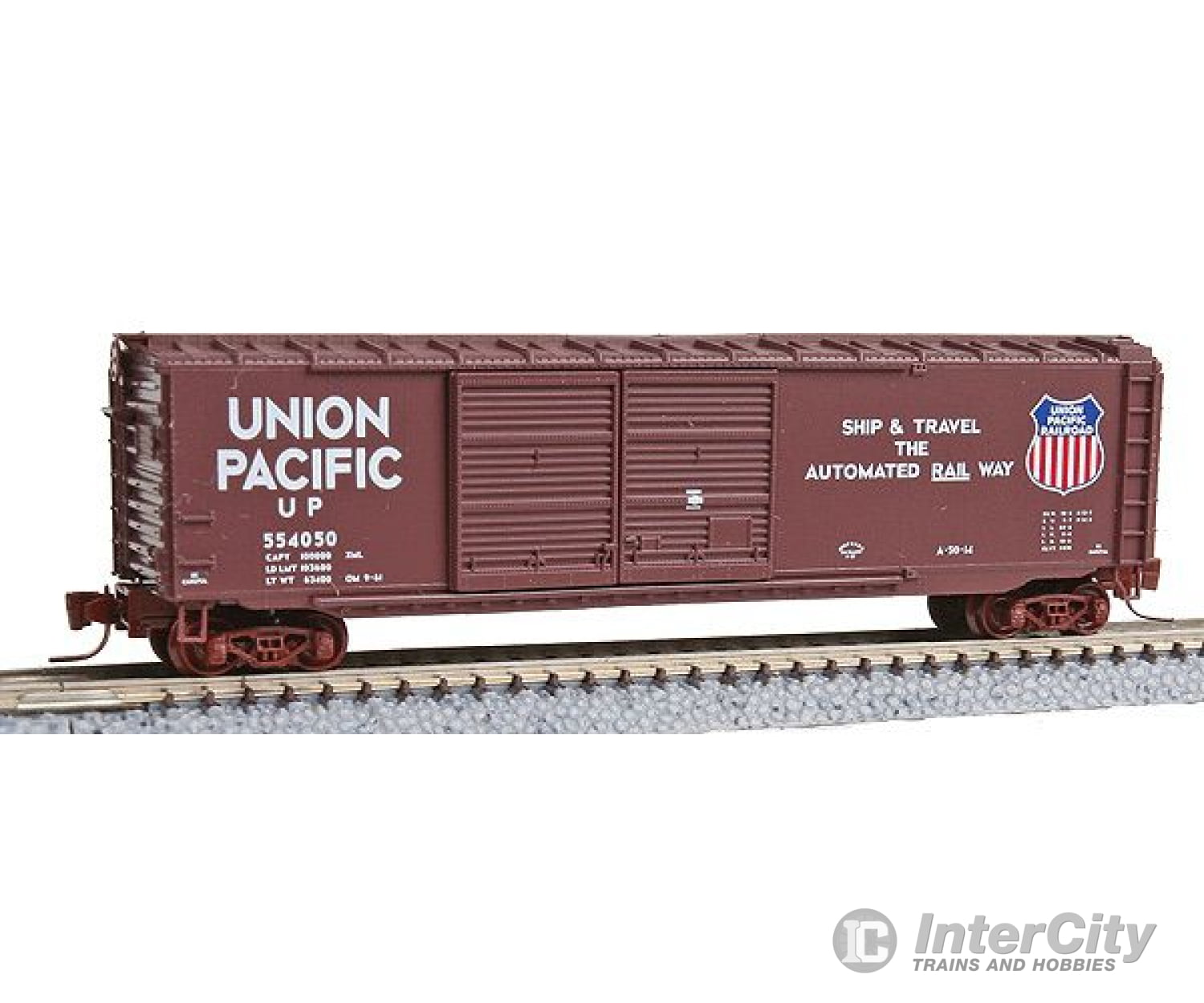 Micro Trains Z 50600272 50 Double-Door Boxcar - Ready To Run -- Union Pacific #554050 (Boxcar Red