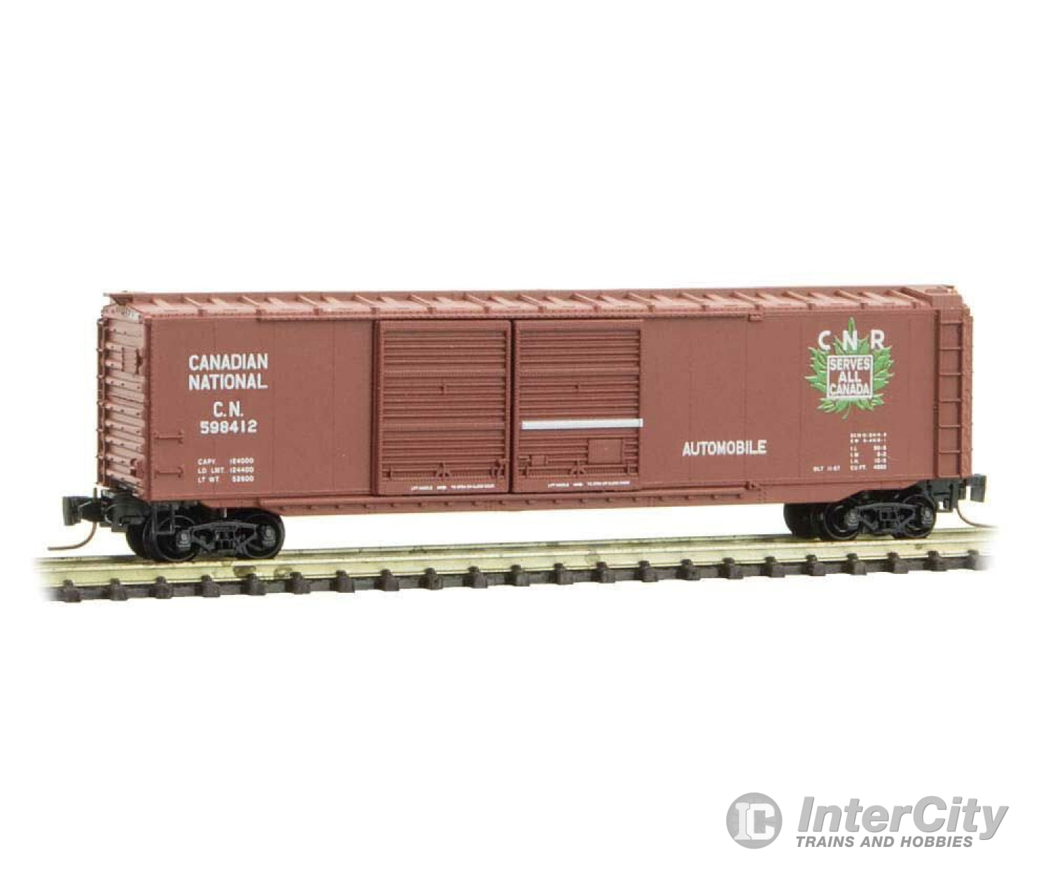 Micro Trains Z 50600372 50 Double-Door Boxcar - Ready To Run -- Canadian National 598412 (Boxcar Red