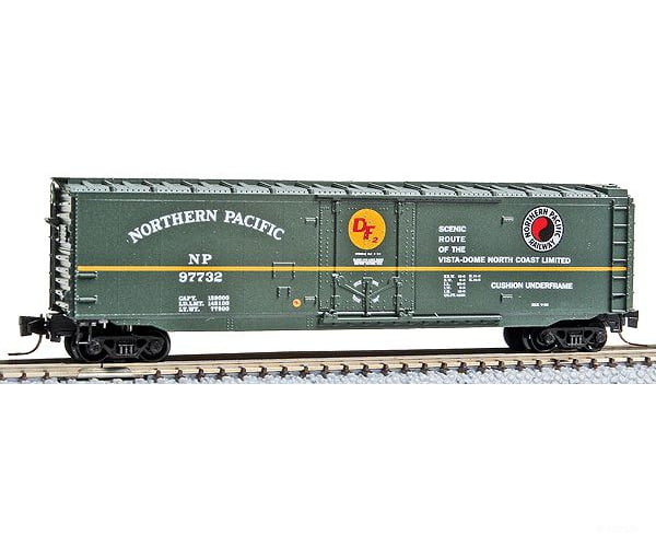 Micro Trains Z 50700472 50 Plug-Door Boxcar - Ready To Run -- Northern Pacific #97732 (Green Yellow