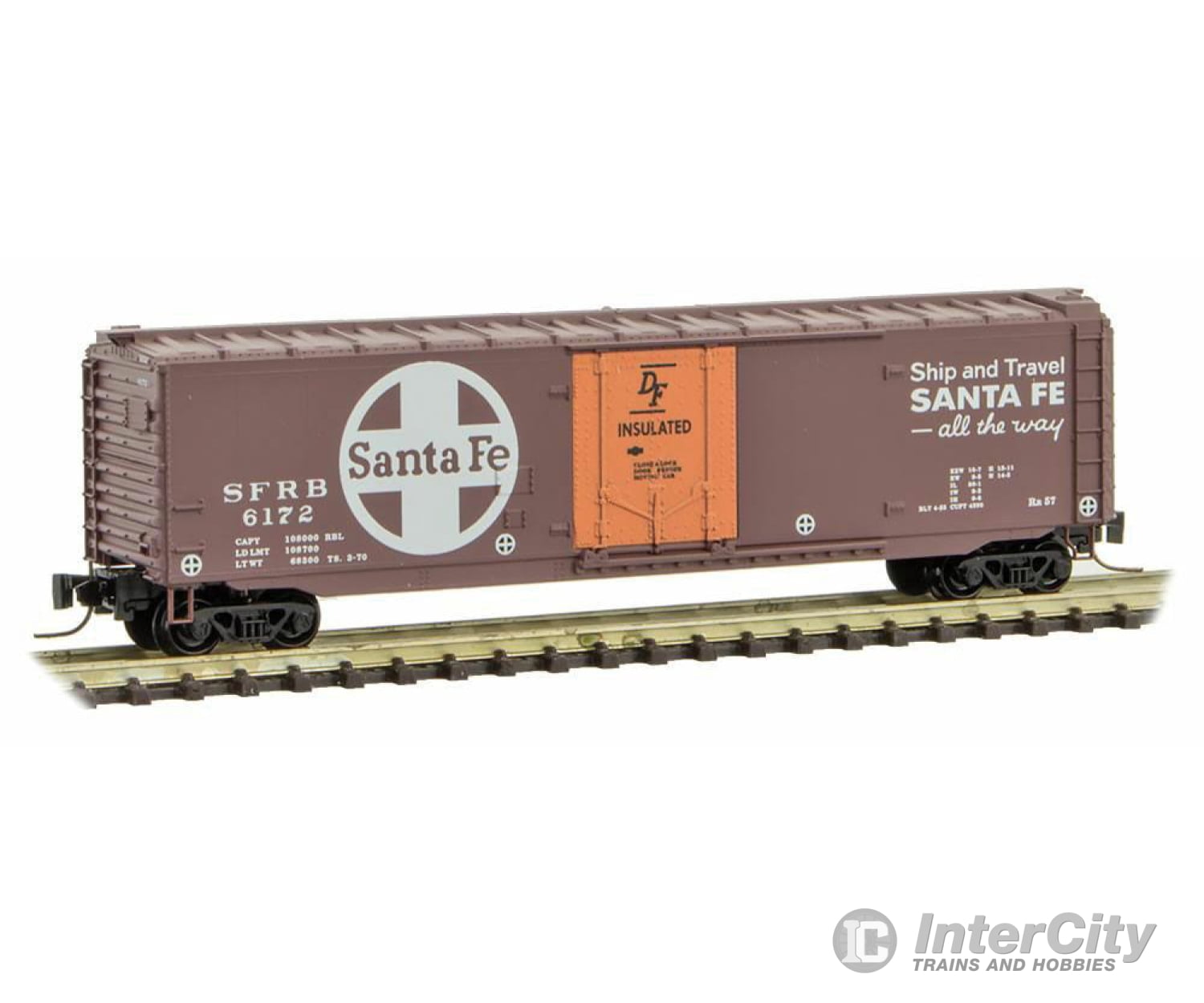 Micro Trains Z 50700652 50 Plug-Door Boxcar - Ready To Run -- Santa Fe #6172 (Boxcar Red Orange Door