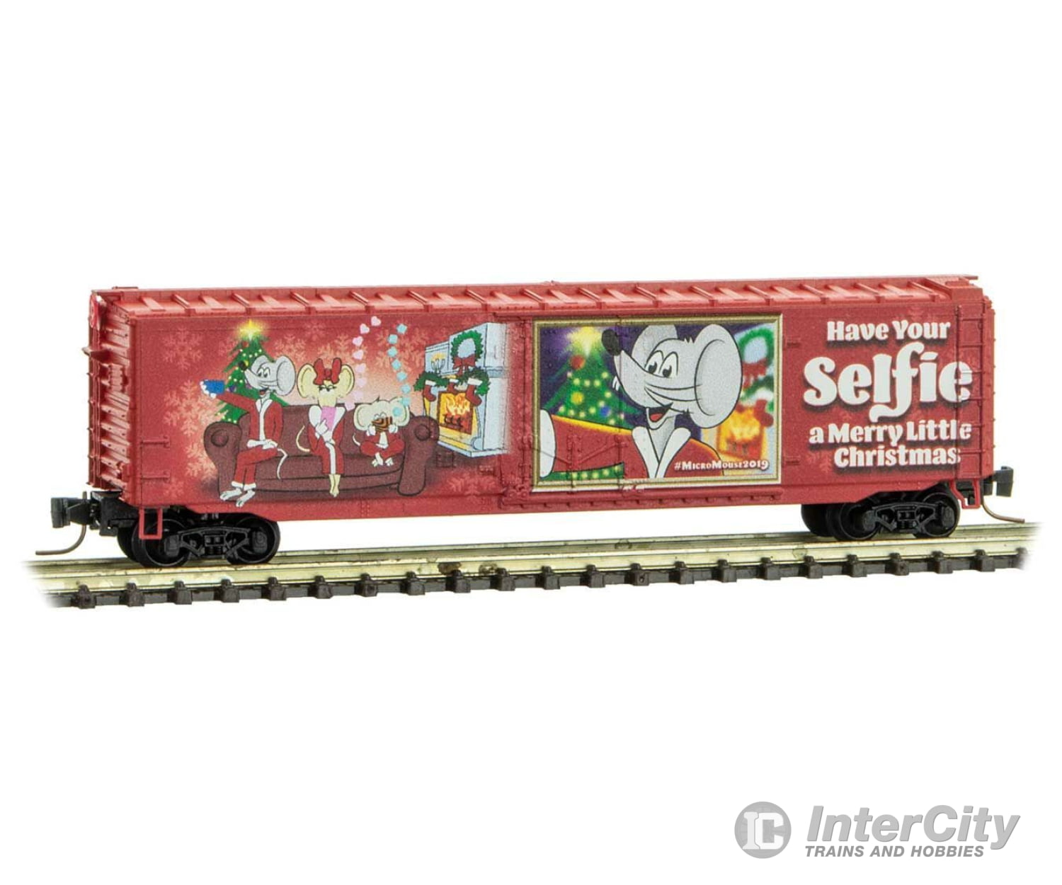 Micro Trains Z 50700670 50 Plug-Door Boxcar - Ready To Run -- Micro-Mouse 2019 Christmas Car (Red