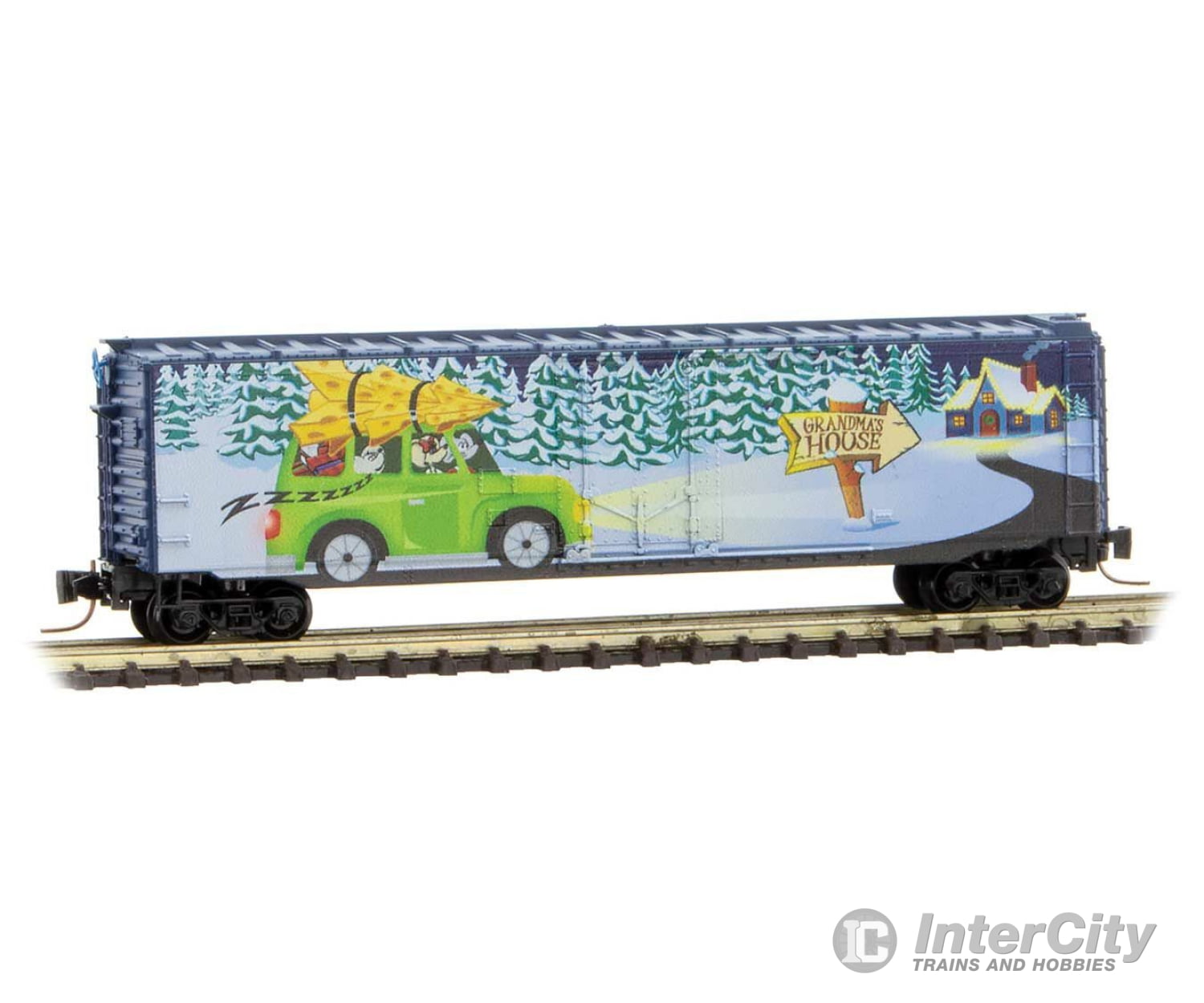 Micro Trains Z 50700680 50 Plug-Door Boxcar - Ready To Run -- Micro-Mouse (Color Christmas Graphics)