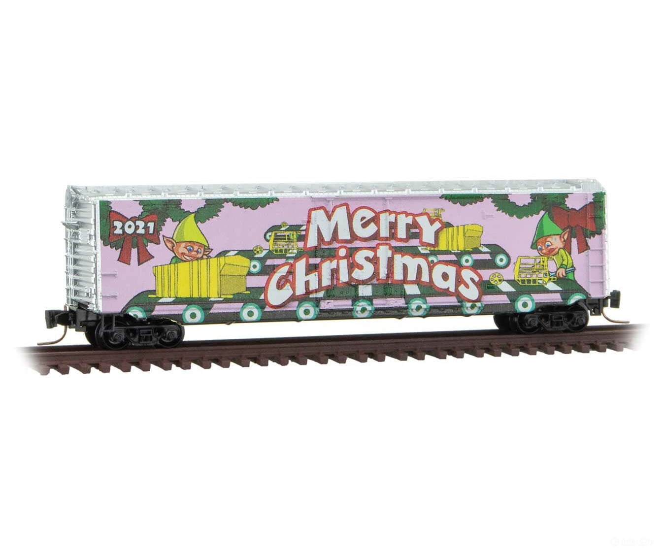 Micro Trains Z 50700710 50 Plug-Door Boxcar - Ready To Run -- 2021 Micro-Mouse Christmas Car Freight