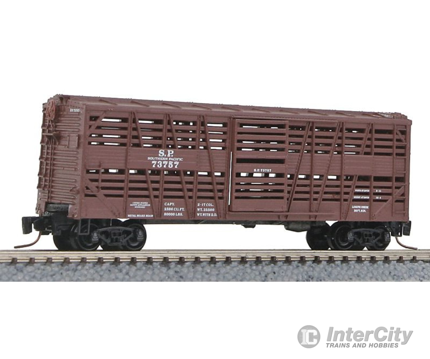 Micro Trains Z 52000100 40 Despatch Stock Car - Ready To Run -- Southern Pacific #73757 (Boxcar Red)