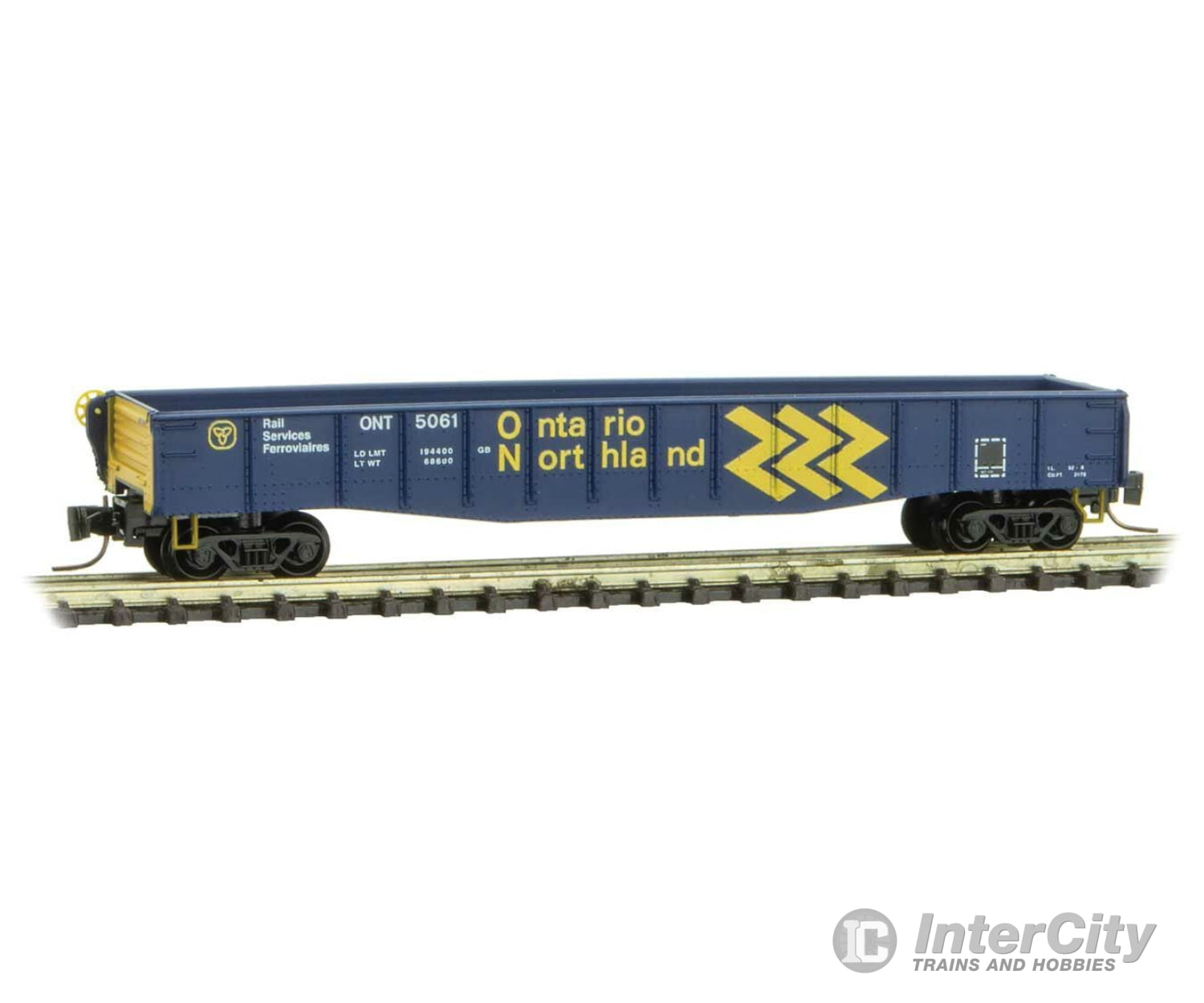 Micro Trains Z 52200352 50 Fishbelly Drop-End Gondola - Ready To Run -- Ontario Northland 5061 (Blue