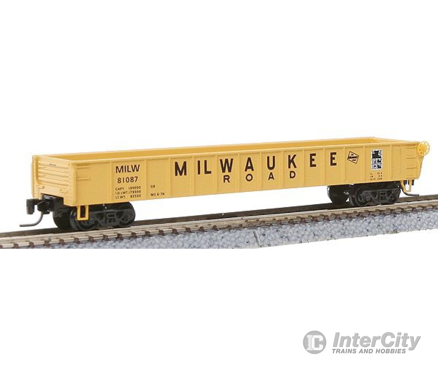 Micro Trains Z 52300051 50 Drop End Gondola W/Straight Sides -- Milwaukee Road #81087 (Yellow Black