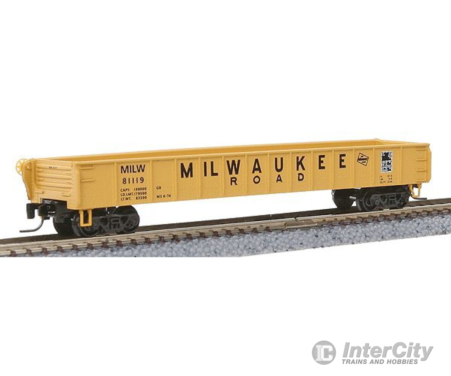 Micro Trains Z 52300052 50 Drop End Gondola W/Straight Sides -- Milwaukee Road #81119 (Yellow Black