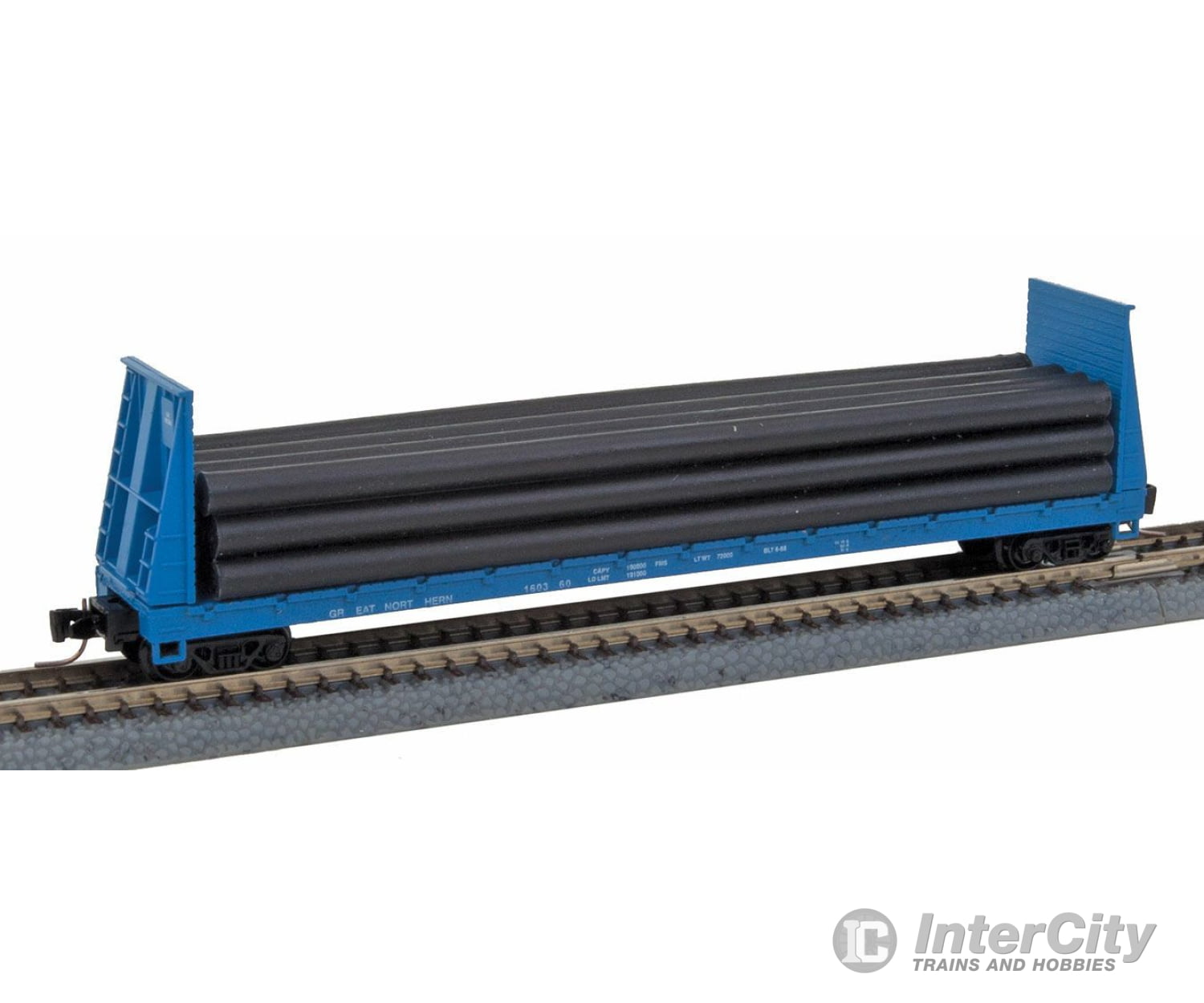 Micro Trains Z 52700132 60 Bulkhead Flatcar W/Pipe Load - Ready To Run -- Great Northern #160360