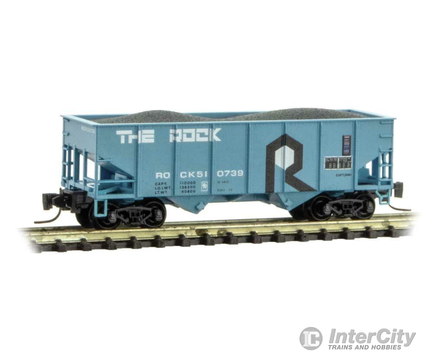 Micro Trains Z 53400092 33 2-Bay Rib-Side Hopper - Ready To Run -- Rock Island 510739 (Blue Black