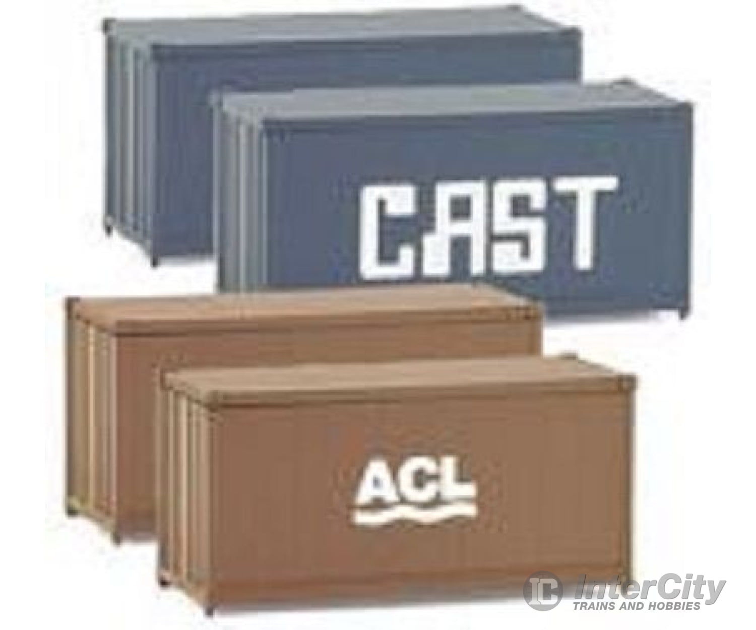 Micro Trains Z 76000120 20’ Container 4-Pack - Ready To Run -- 2 Each: Cast (Blue) & Acl (Brown)