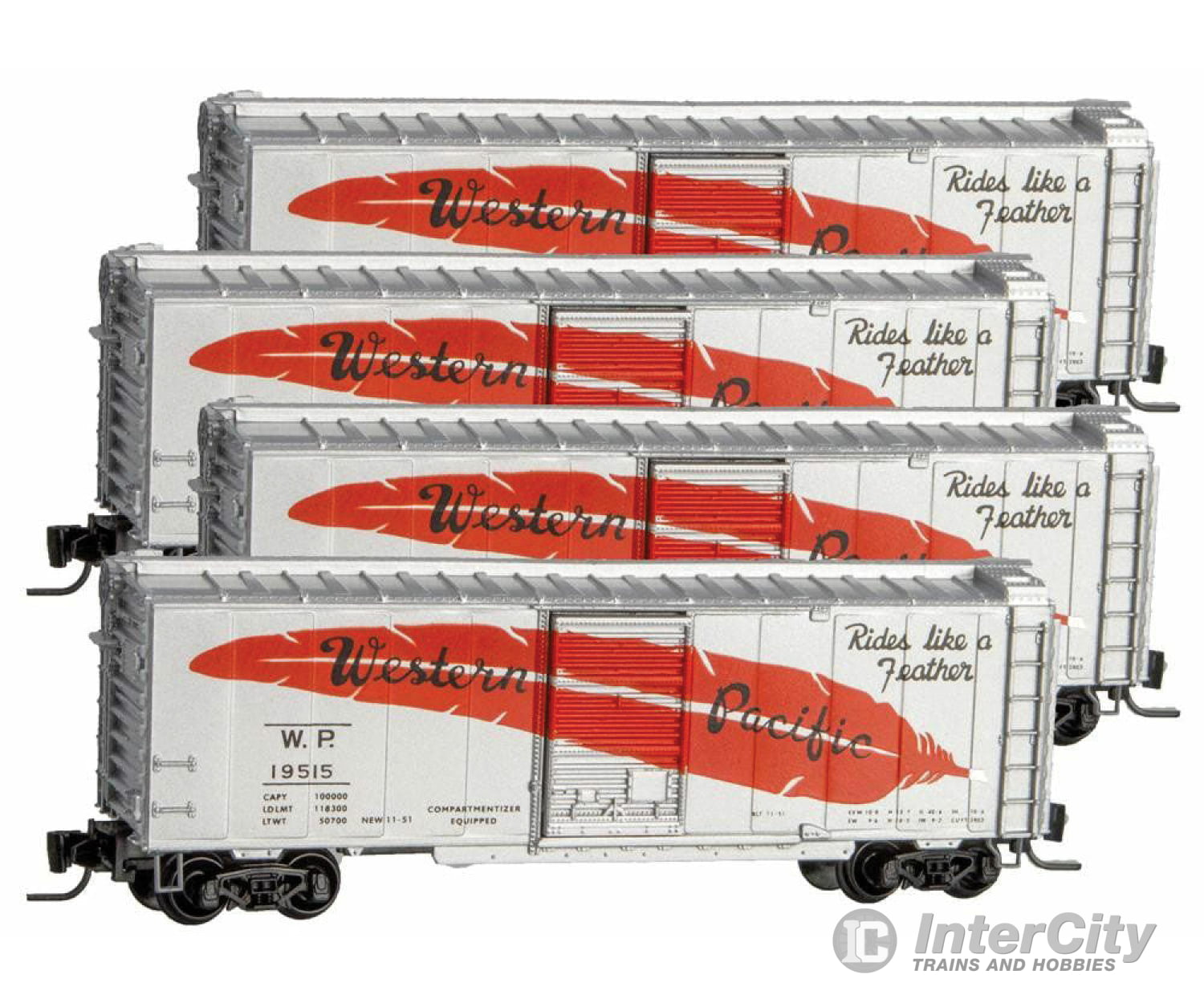 Micro Trains Z 99400089 40 Single-Door Boxcar 4-Car Runner Pack - Ready To Run -- Western Pacific